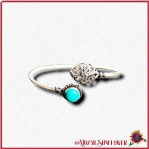 NEW HAND CRAFTED WRAP CUFF TURQUOISE AND CARVED LEAF